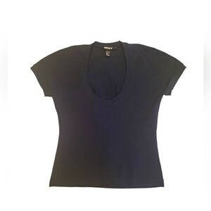 DKNY Scoop Neck Short Sleeve Top in Navy
